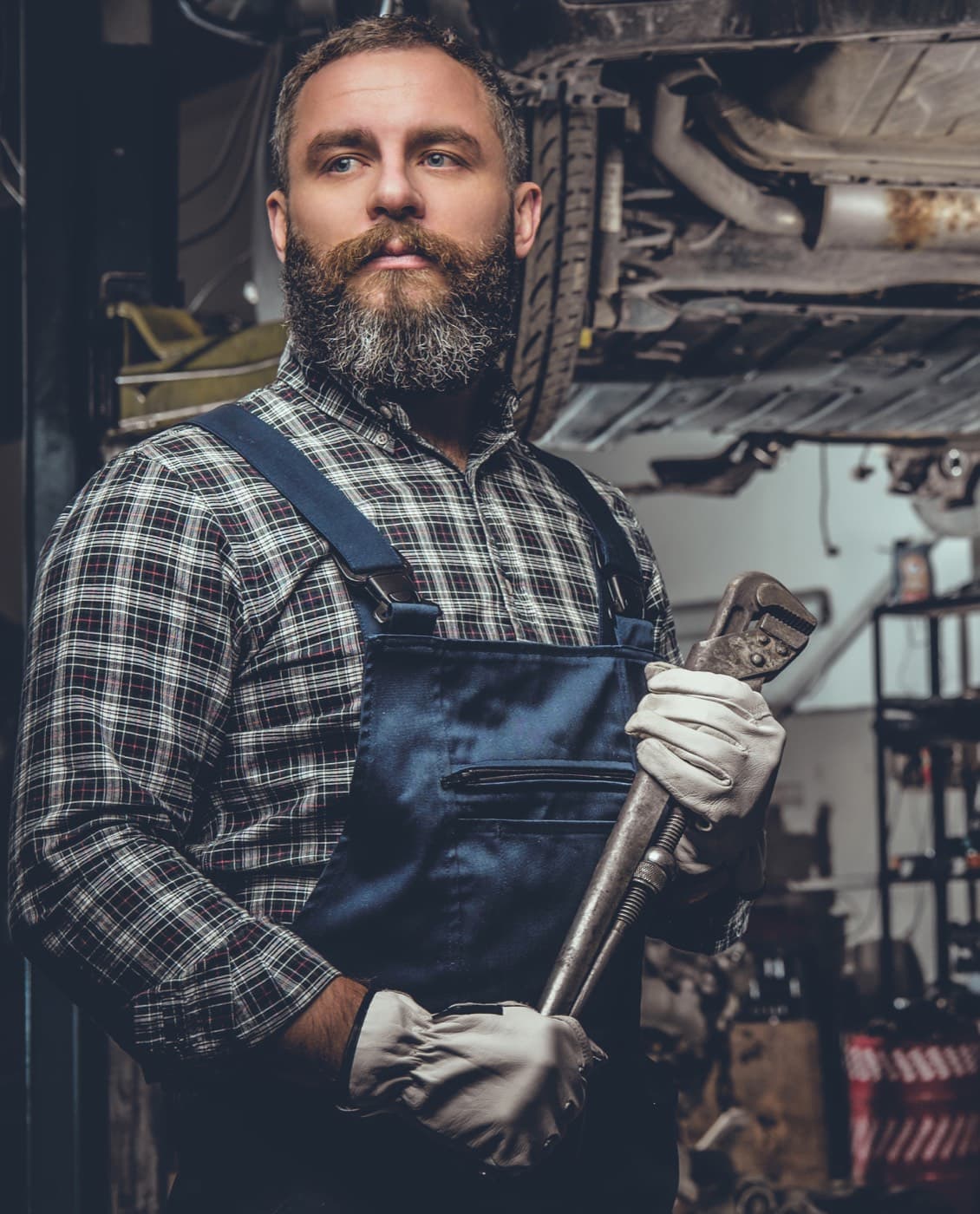 Field technician on a service job in the shop